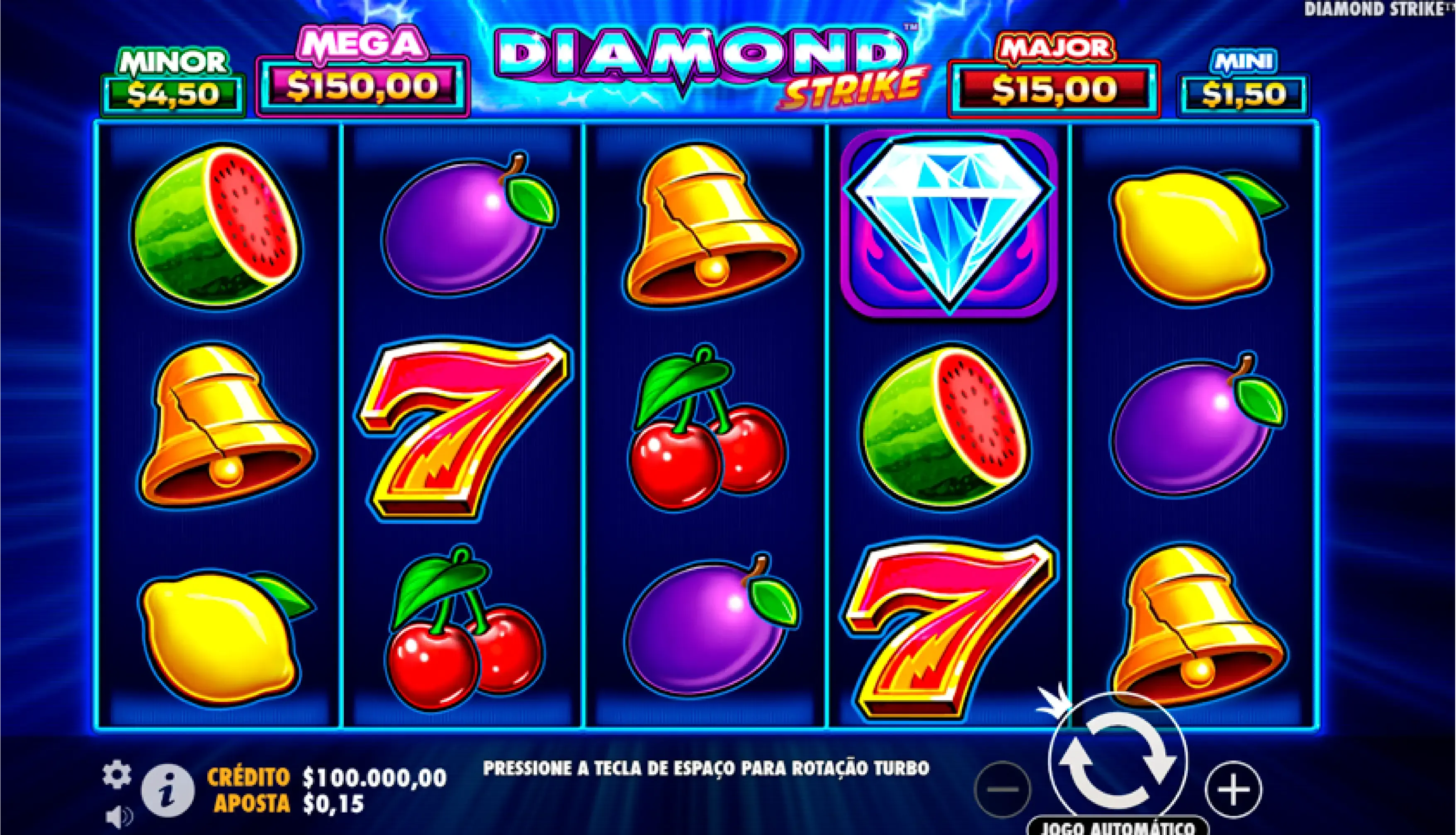 Slot Diamond Strike com jackpot ativado no Esportes da Sorte e símbolo de relâmpago brilhante