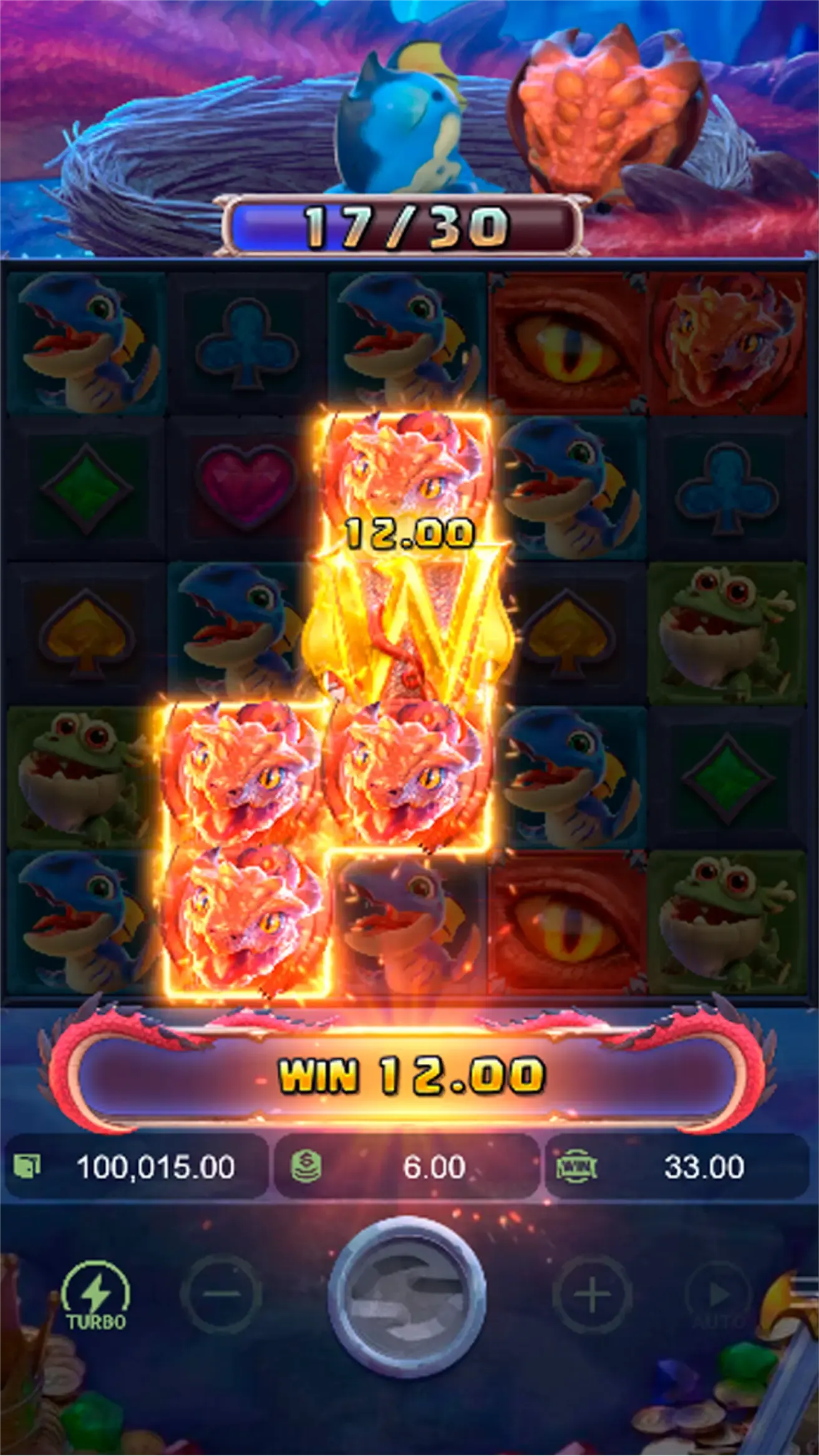 Slot Dragon Hatch com dragão ativado e cascata de combos no Esportes da Sorte