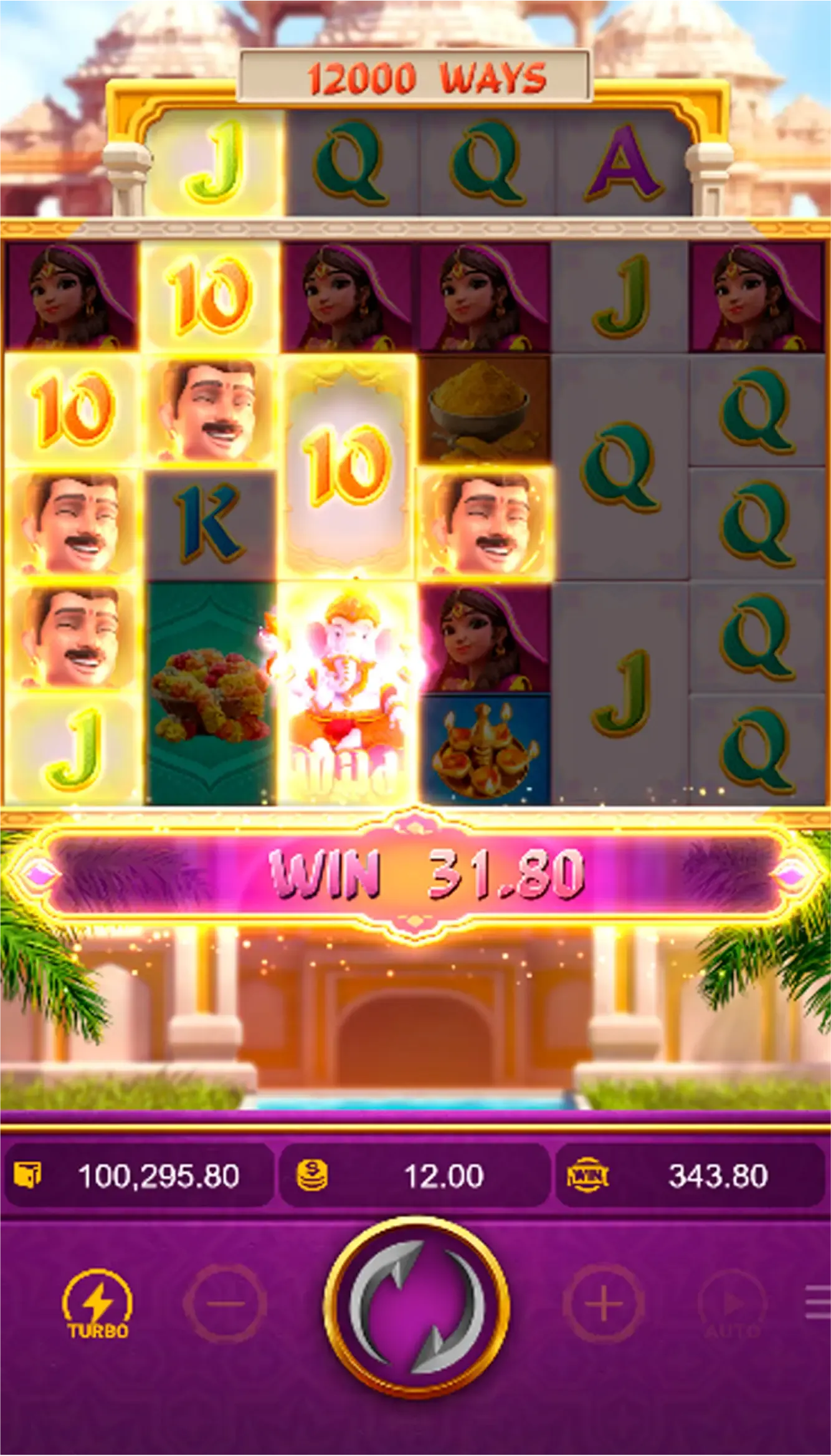 Slot Ganesha Fortune com multiplicador ativado e rodada bônus no Esportes da Sorte