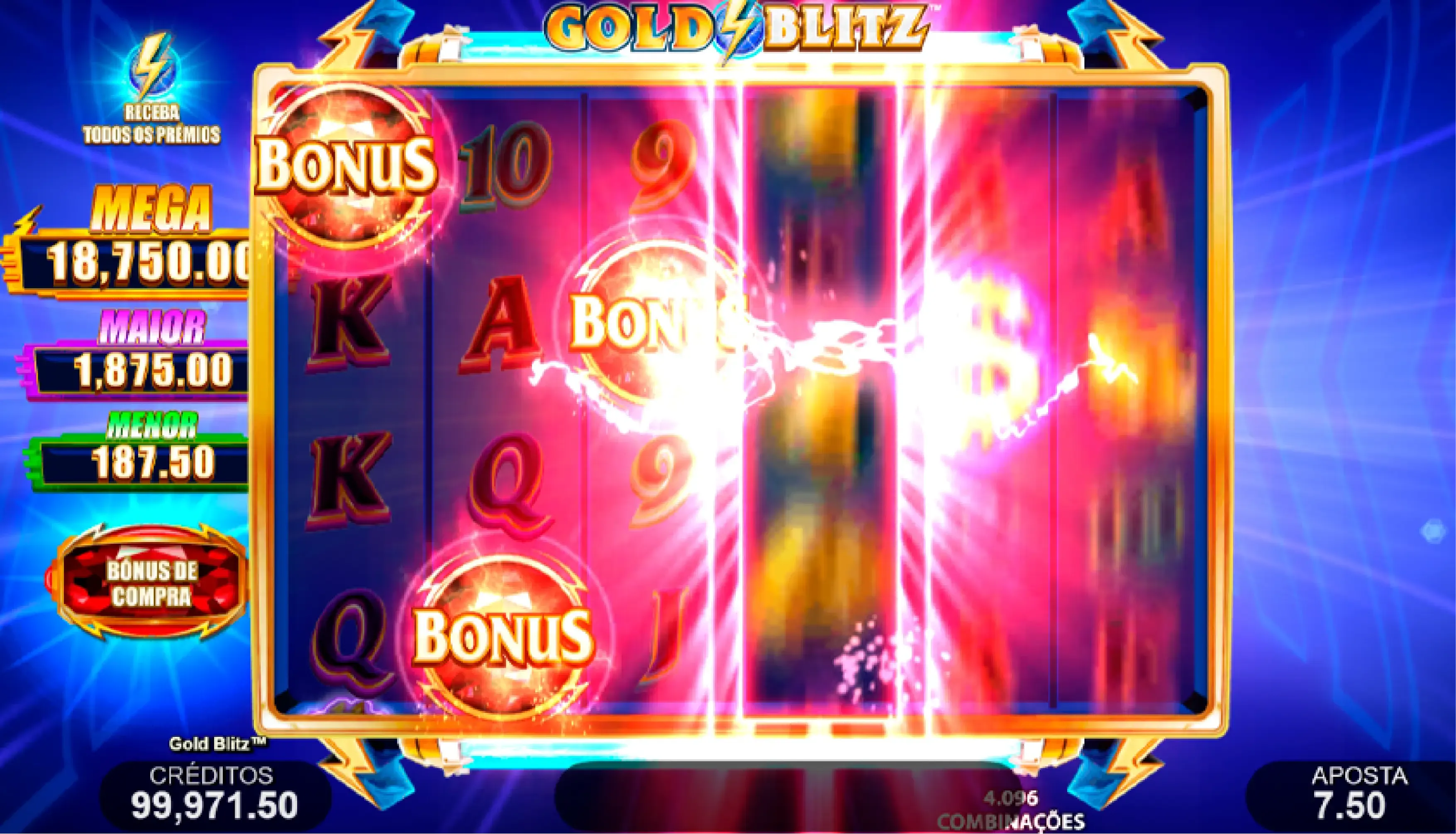 Modo Gold Blitz com coleta de dinheiro e jackpot ativado no Esportes da Sorte