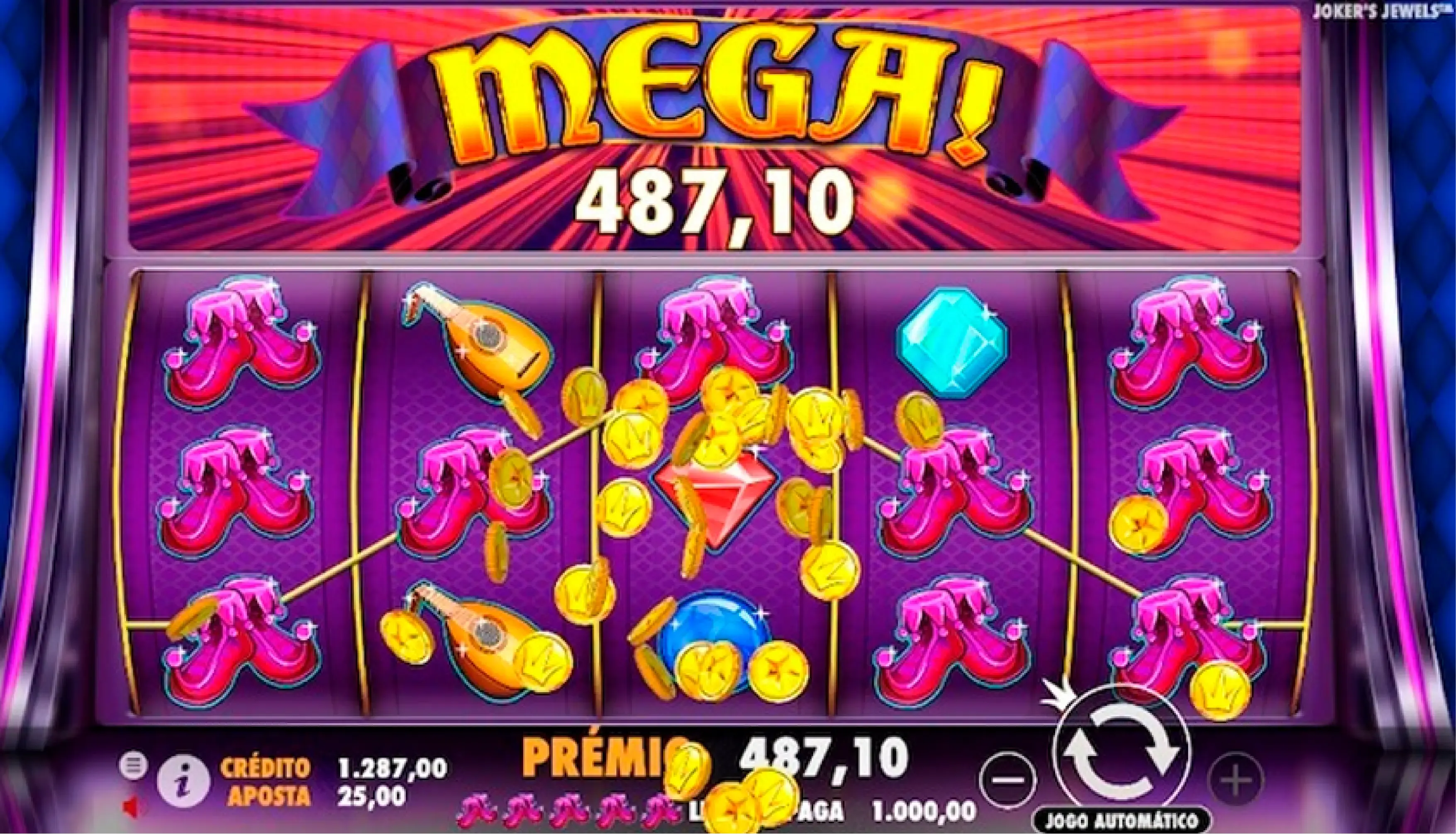 Slot Joker’s Jewels com símbolo bônus fora das linhas no Esportes da Sorte