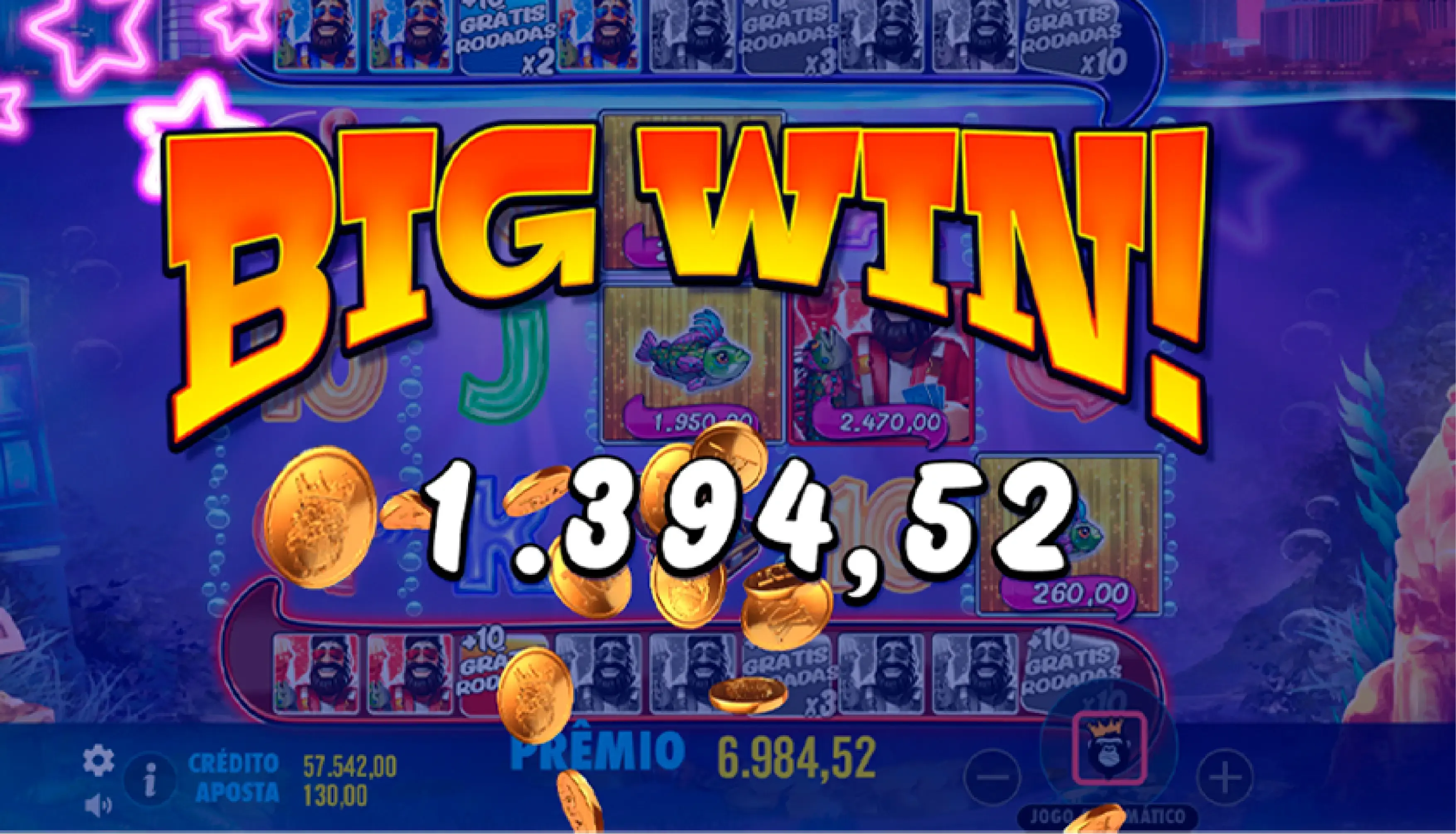 Tela do jogo Big Bass Vegas Double Down Deluxe com bônus ativado no Esportes da Sorte